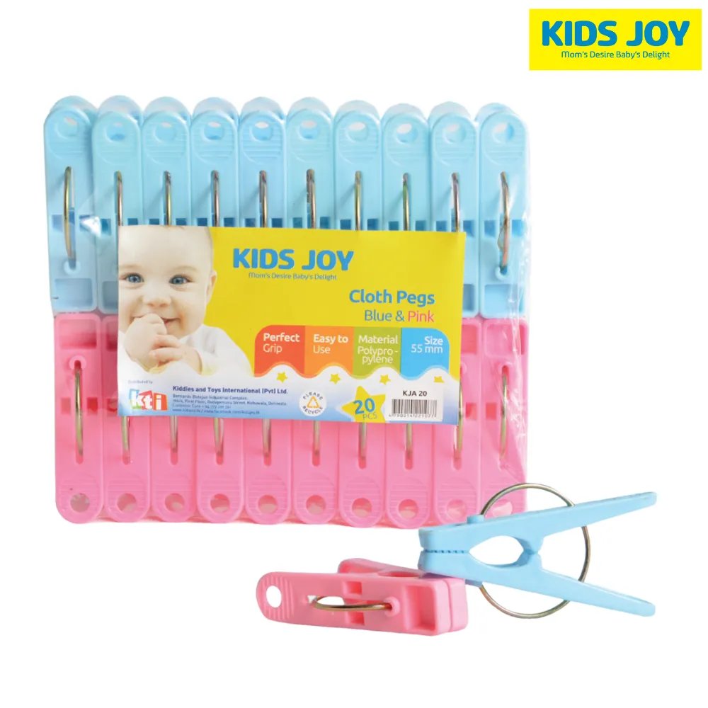 Kids Joy Laundry Cloth Pegs 20 Pack Pink Blue Plastic 55mm