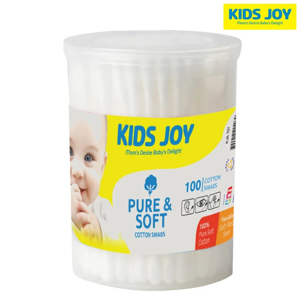 Kids Joy Baby Cotton Buds 100 Pcs Plastic Cannister