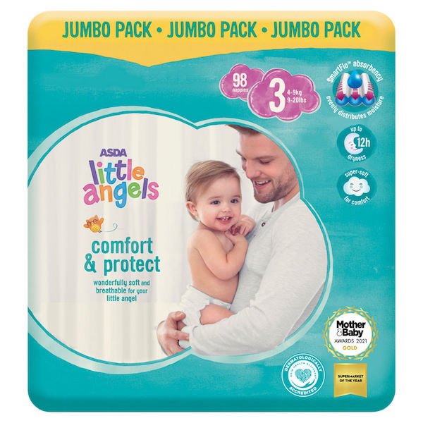 ASDA Little Angels Comfort & Protect Size 3 98 Nappies Jumbo Pack