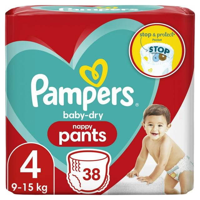 Pampers Baby-Dry Nappy Pants, Size 4, 9-15kg x 38 Nappies