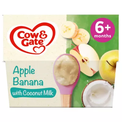 Cow & Gate Apple & Banana with Coconut Milk Baby Food Pot Multipack, 6+ Months, 4x95g