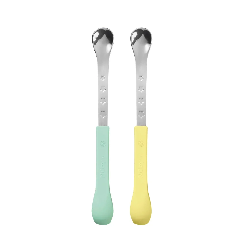Nuby 2 in 1 Silicone and Stainless Steel Dual Ended Feeding Spoons for Baby