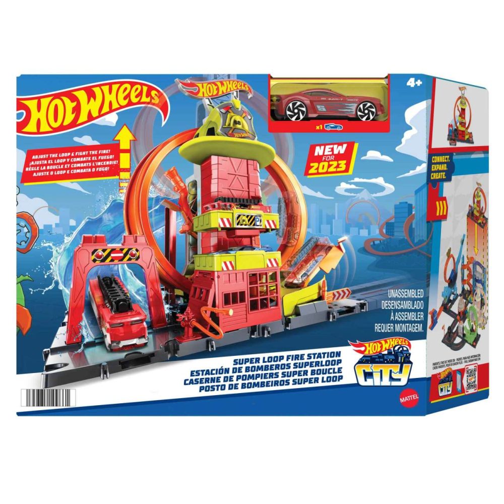 Hot Wheels City Super Loop Fire Station Playset, Track Set With 1 Toy Car